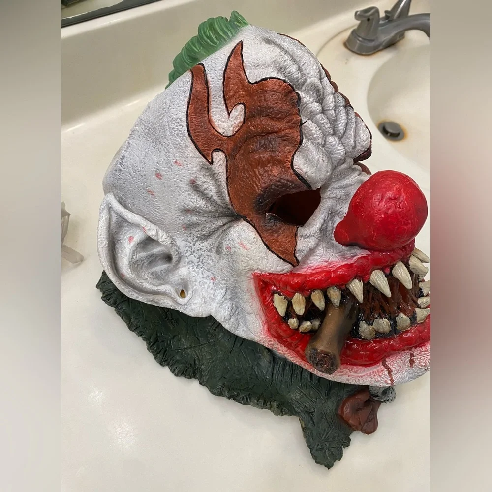Creepy Clown Halloween Mask with Cigar – Latex Horror Mask